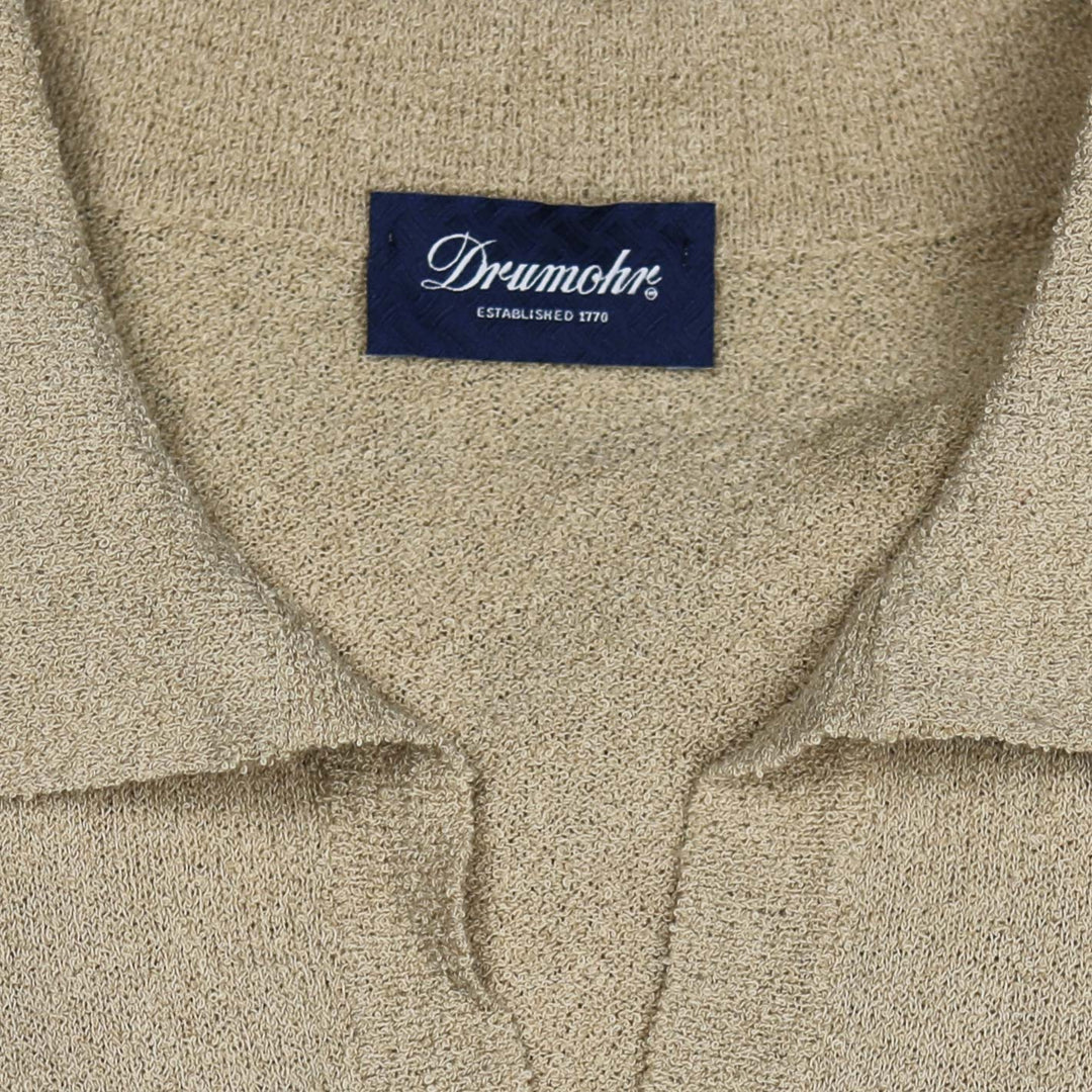 Beige Cotton Blend Short Sleeve Polo Shirt