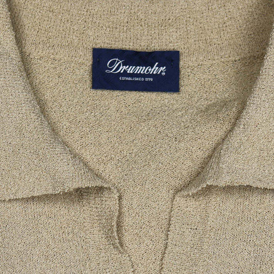 Beige Cotton Blend Short Sleeve Polo Shirt