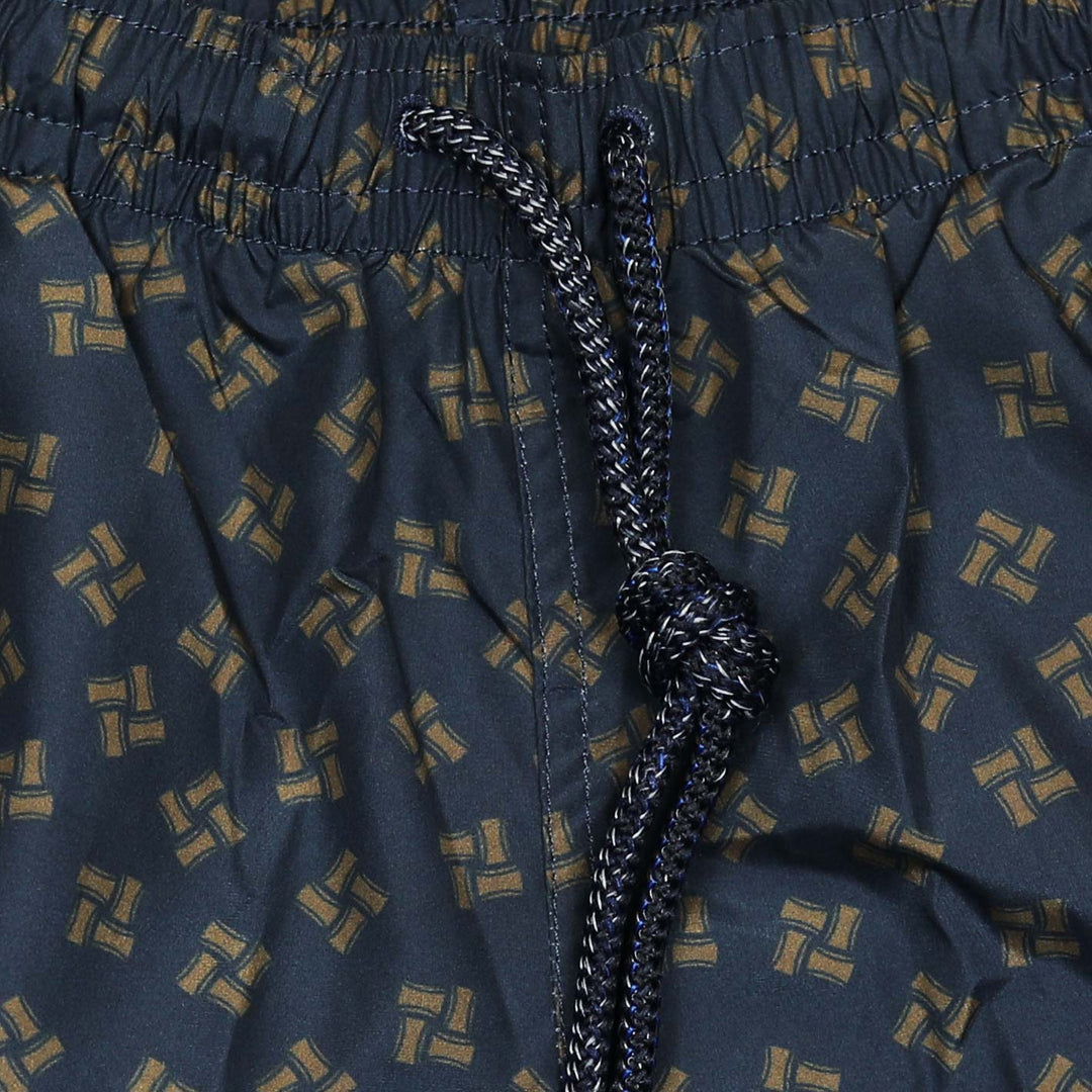 Navy Brown Printed Swim Shorts