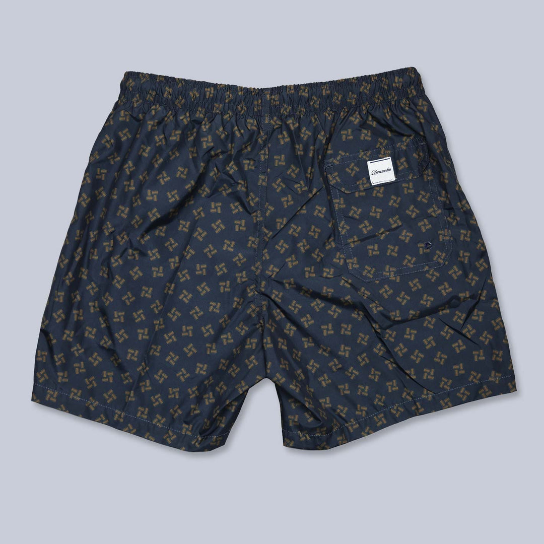 Navy Brown Printed Swim Shorts