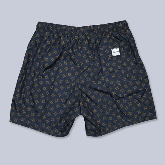 Navy Brown Printed Swim Shorts