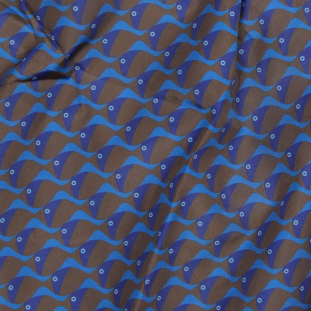 Dark Brown Navy Fish Printed Swim Shorts