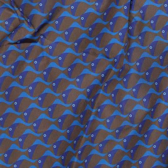 Dark Brown Navy Fish Printed Swim Shorts