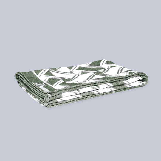 Dark Green White Patterned Beach Towel