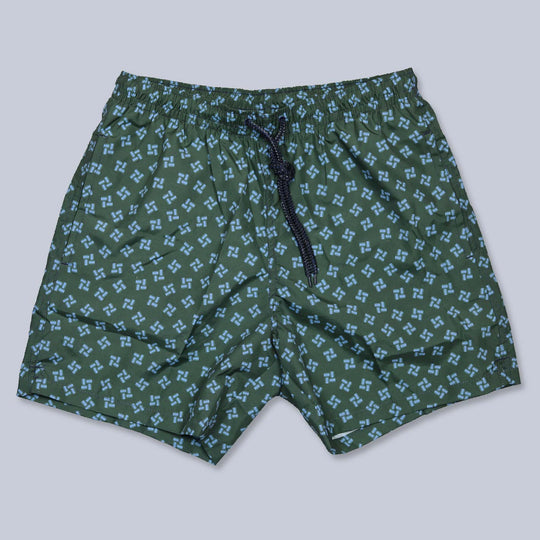 Green Blue Printed Swim Shorts