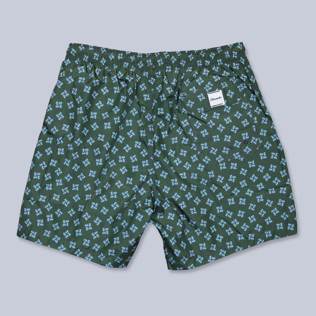 Green Blue Printed Swim Shorts