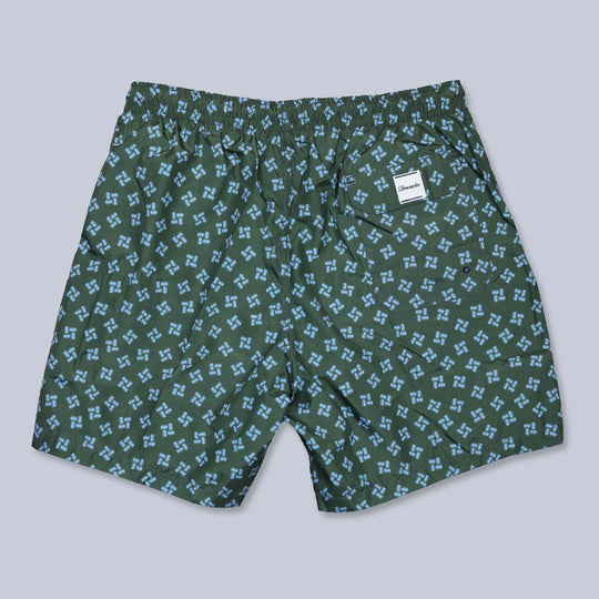 Green Blue Printed Swim Shorts