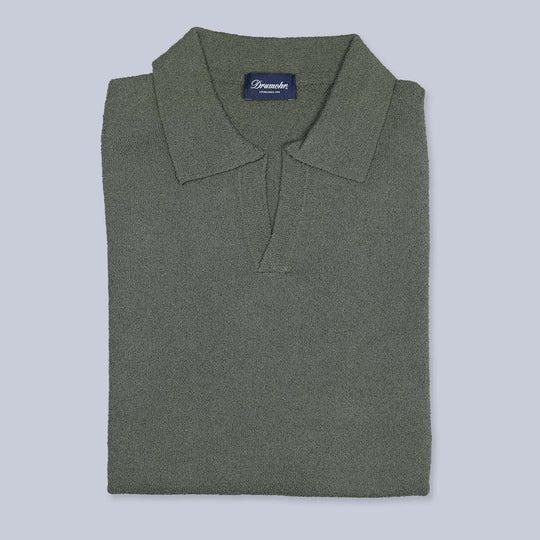 Green Cotton Blend Short Sleeve Polo Shirt