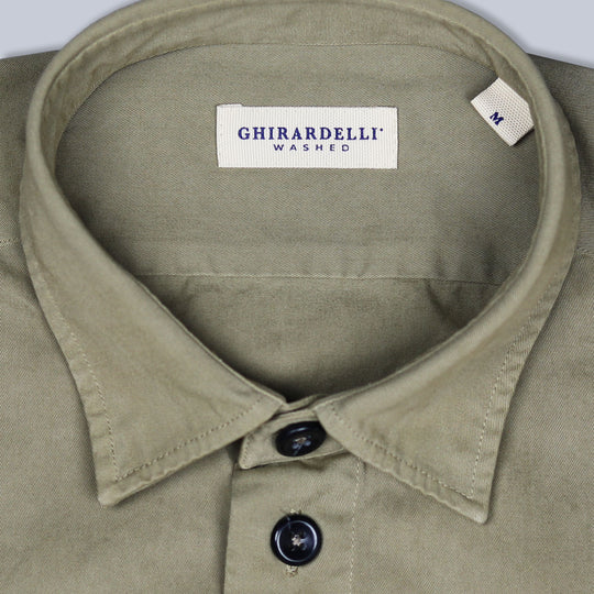 Dark Khaki Heavy Washed Cotton Shirt Jacket