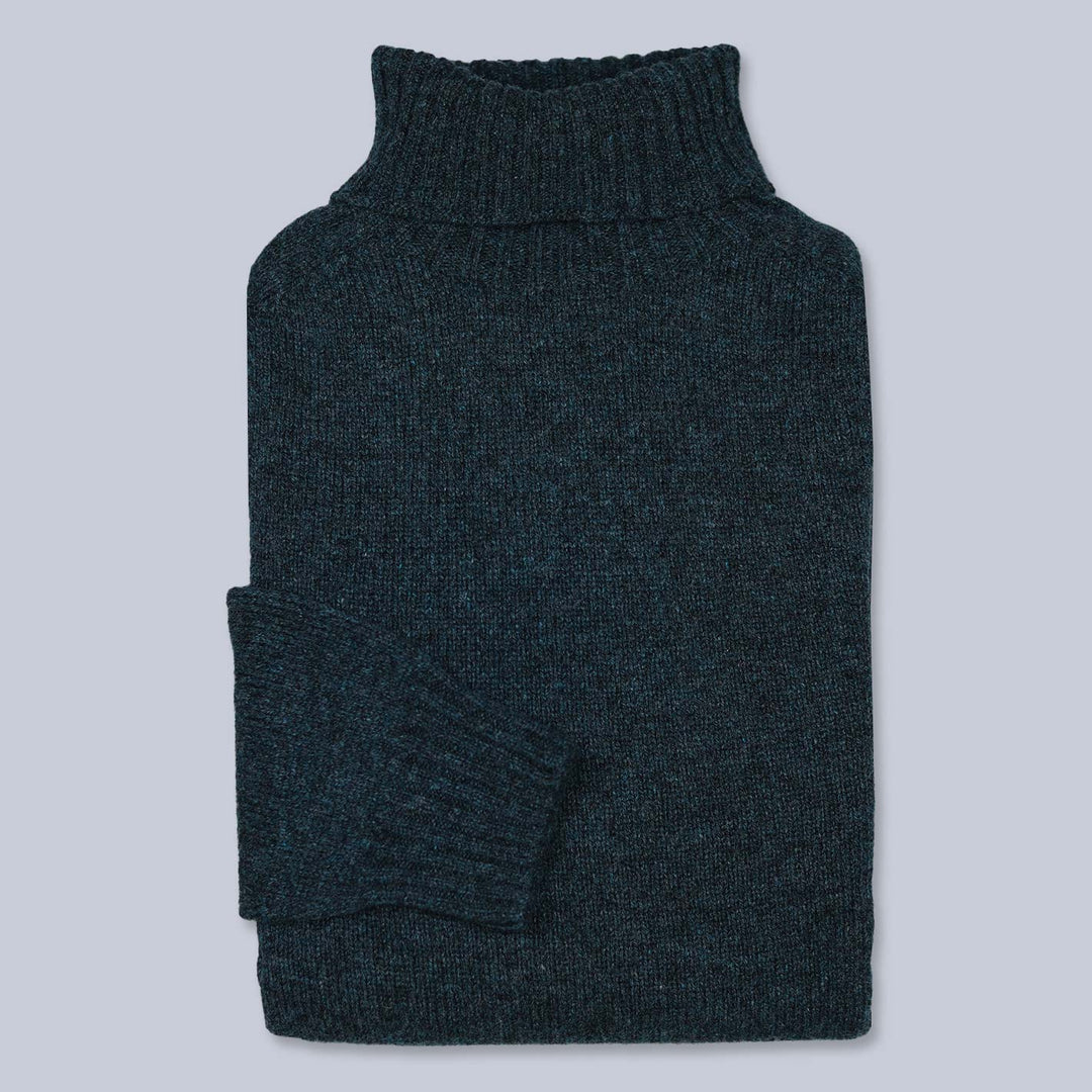 Dark Green Superfine Lambswool Roll Neck Sweater