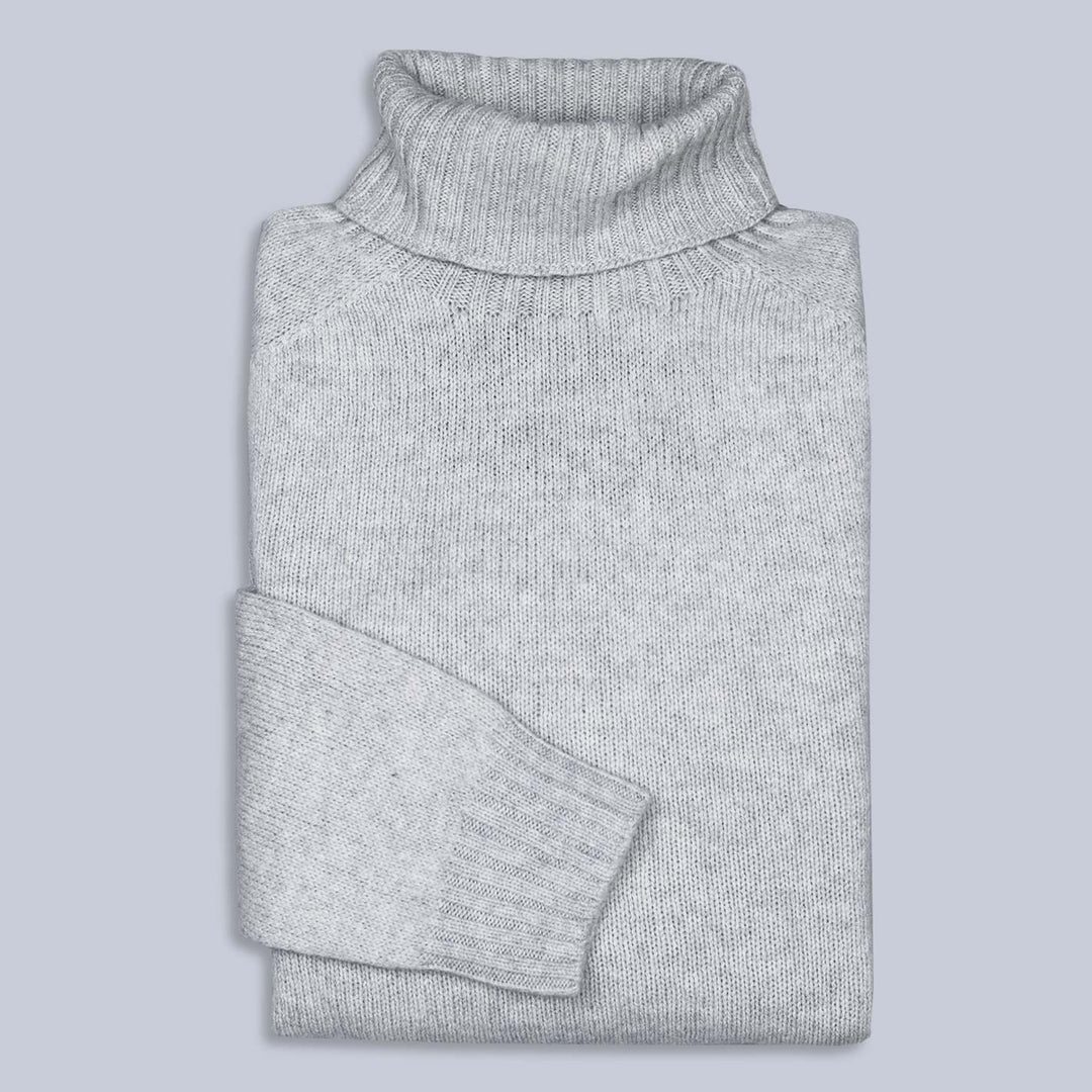 Light Grey Superfine Lambswool Roll Neck Sweater