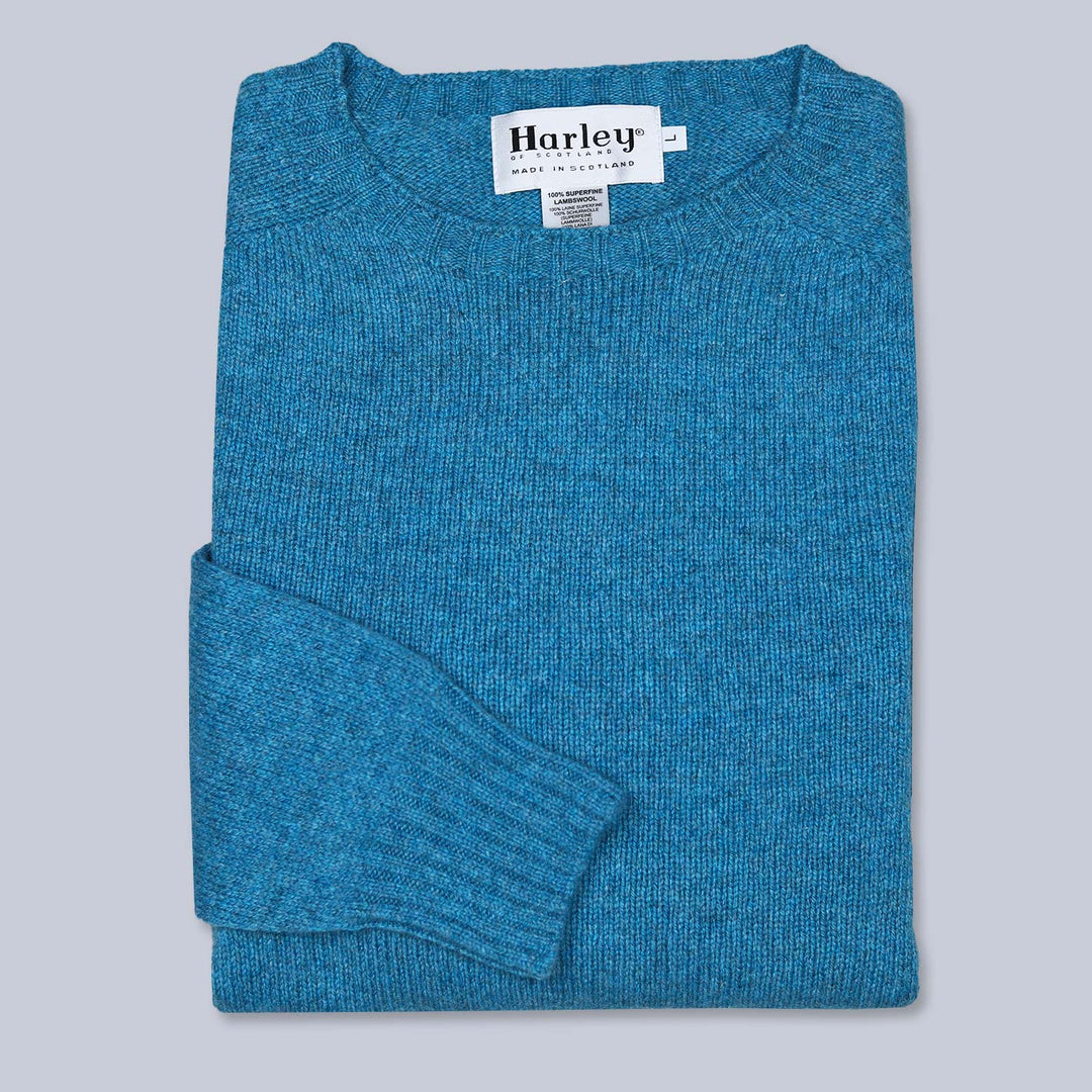 Petrol Blue Superfine Lambswool Crewneck Sweater