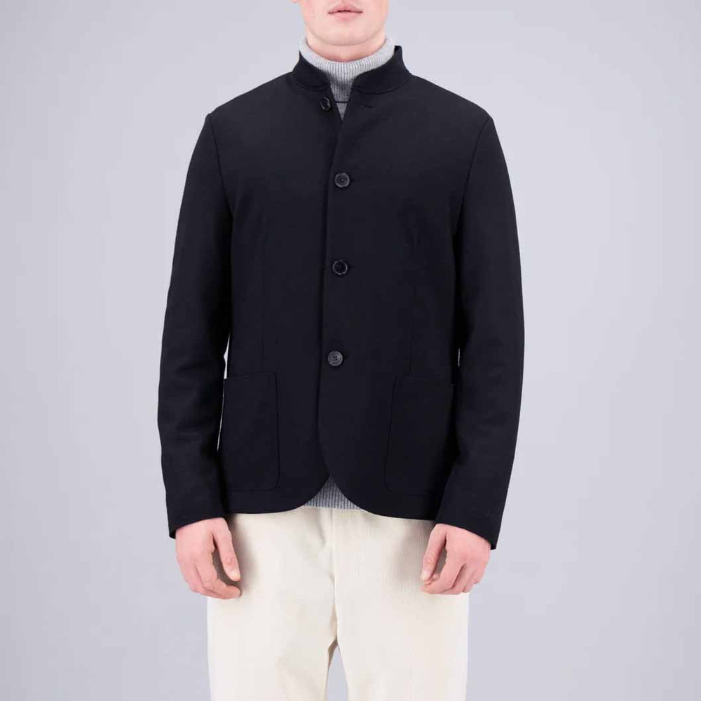 Navy Superfine Merino Wool Nehru Jacket
