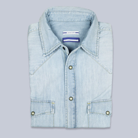 Light Blue Bleached Western Shirt