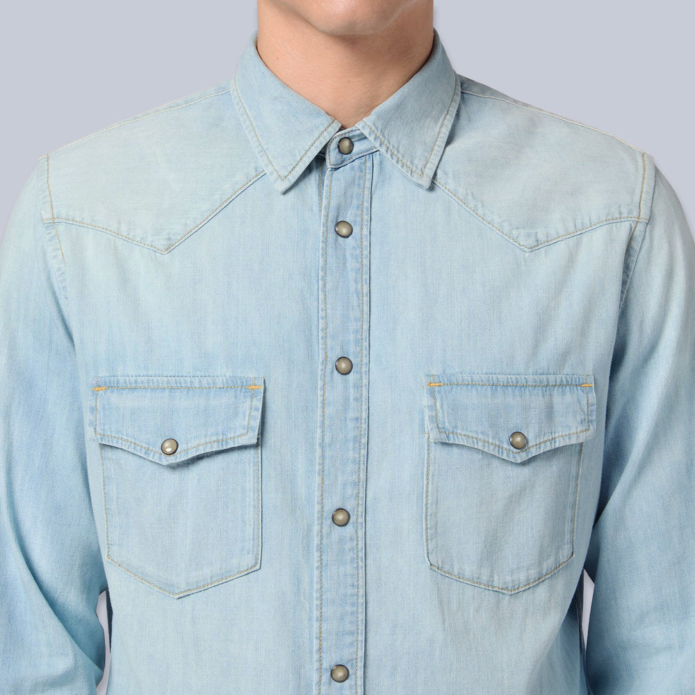 Light Blue Bleached Western Shirt
