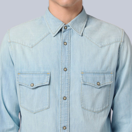 Light Blue Bleached Western Shirt