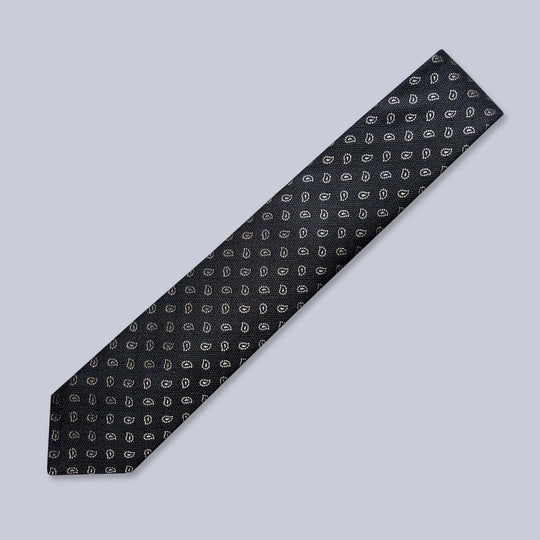 Black Beige Paisley Silk Tie
