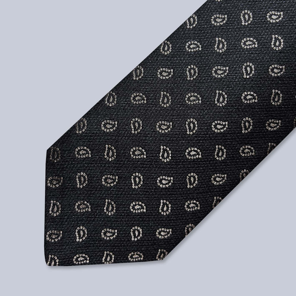 Black Beige Paisley Silk Tie
