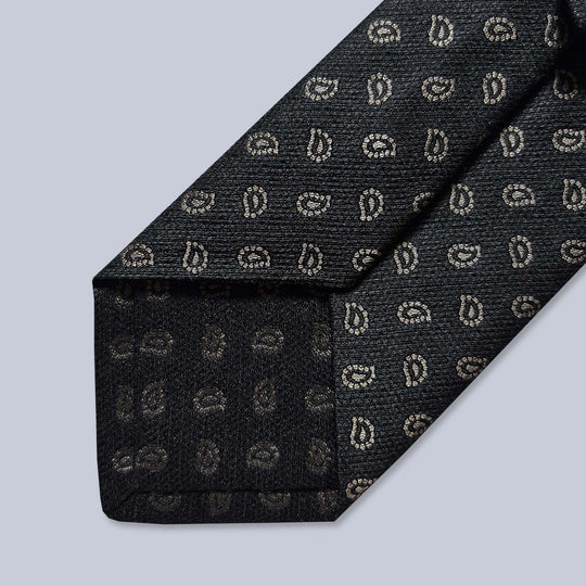 Black Beige Paisley Silk Tie