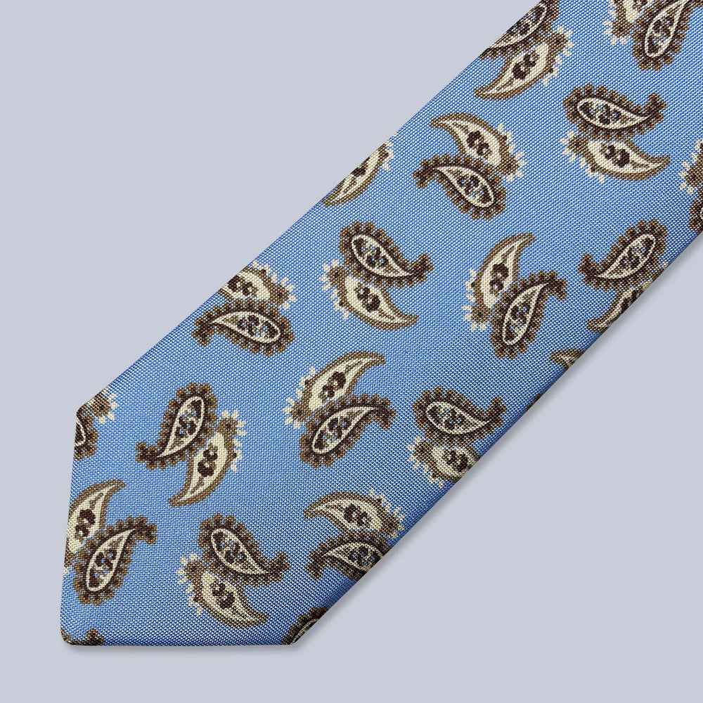 Blue Brown Large Paisley Silk Tie