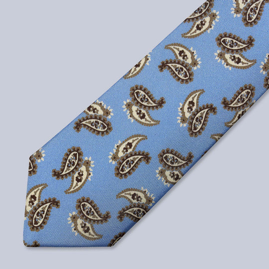 Blue Brown Large Paisley Silk Tie