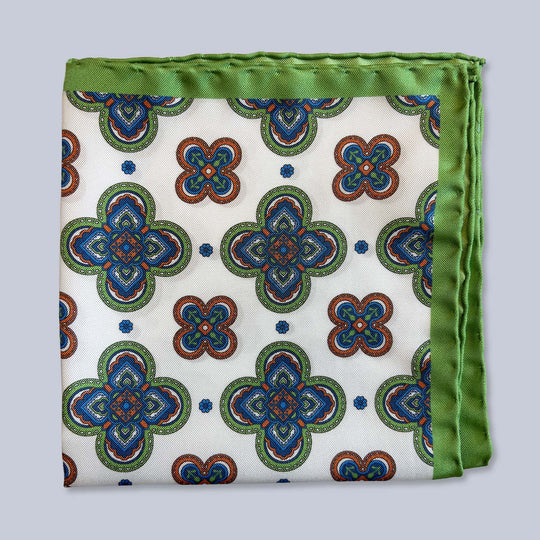 Green Blue Patterned Silk Pocket Square