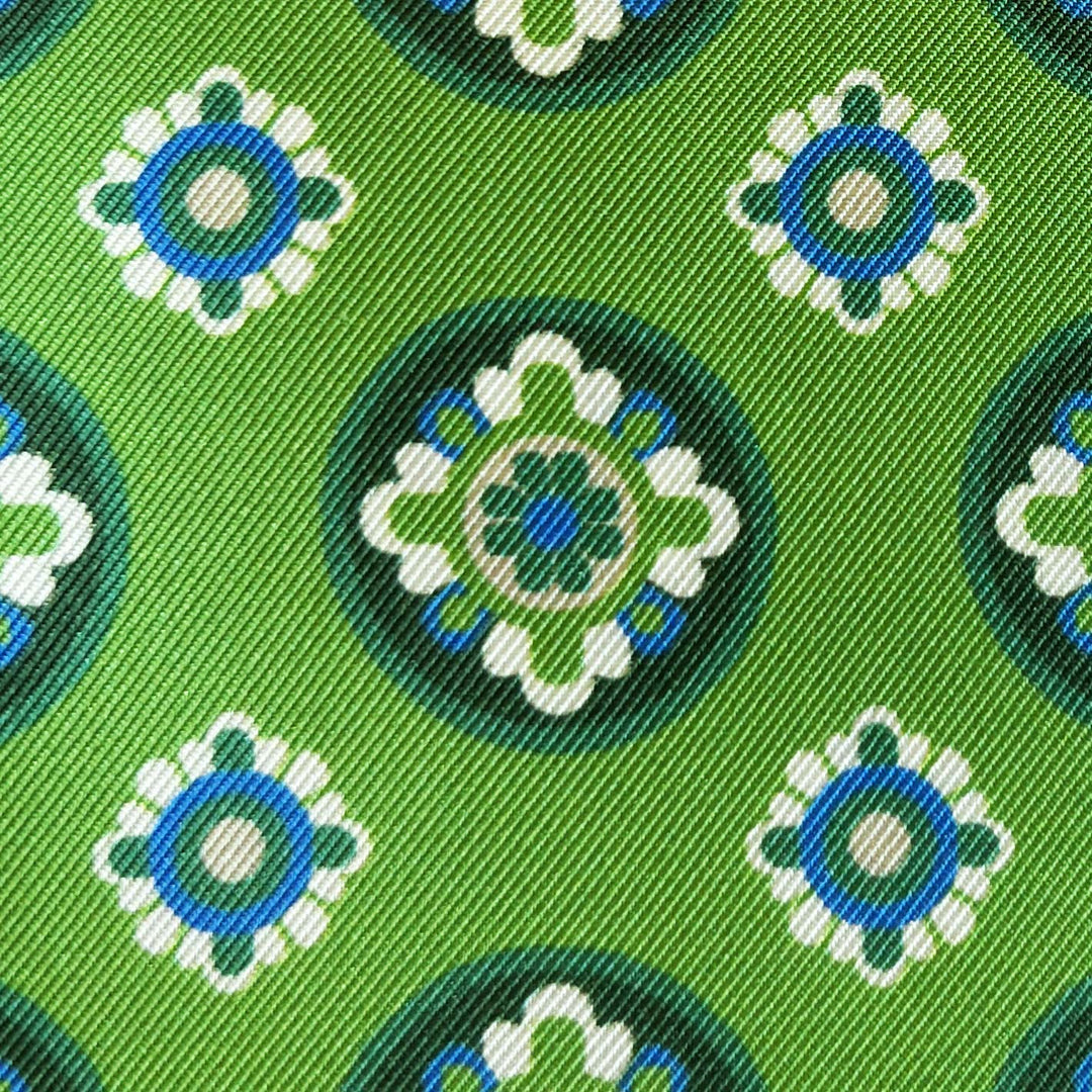 Green Blue White Patterned Silk Pocket Square