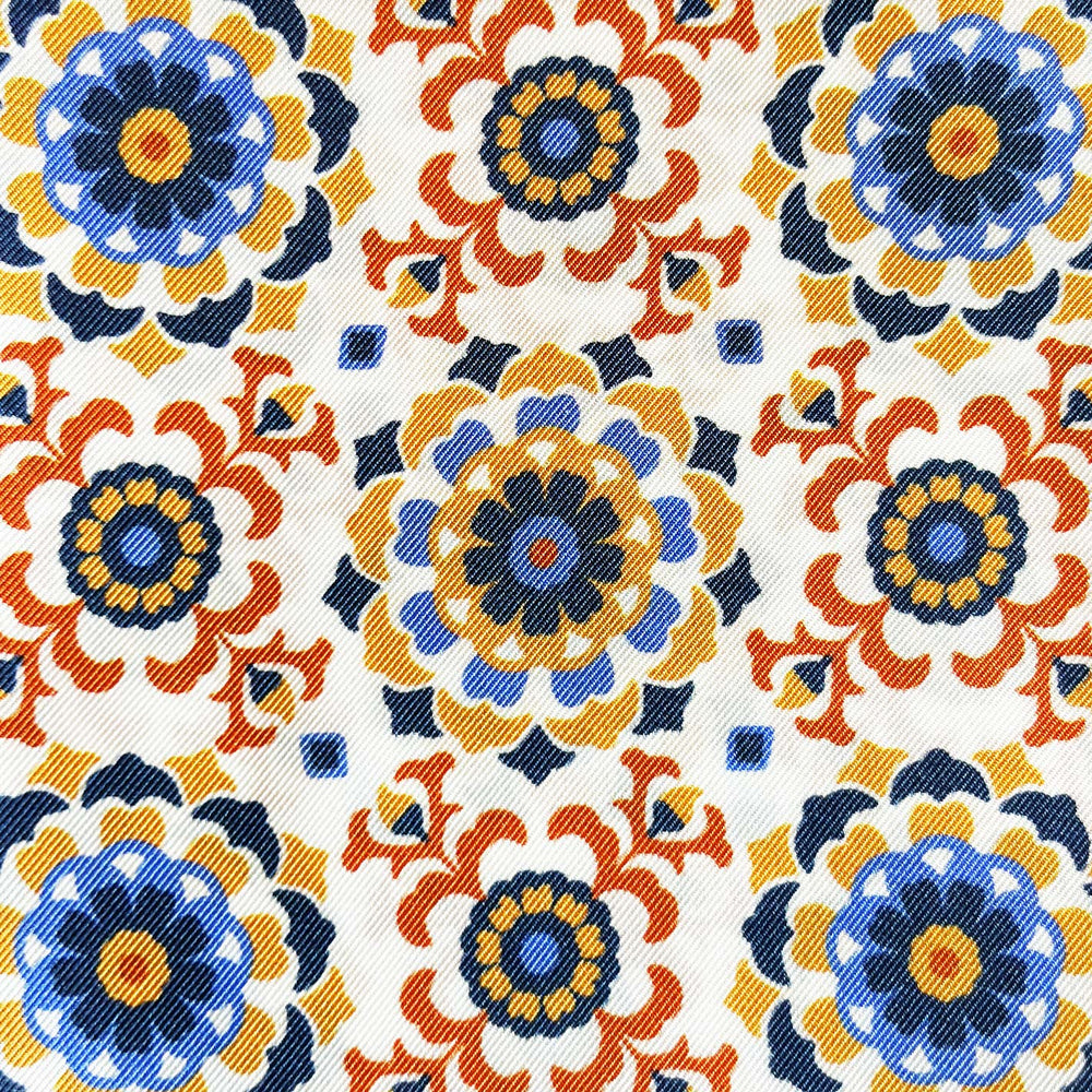 Orange Blue Flower Silk Pocket Square