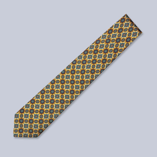 Orange Green Red Geometric Silk Tie