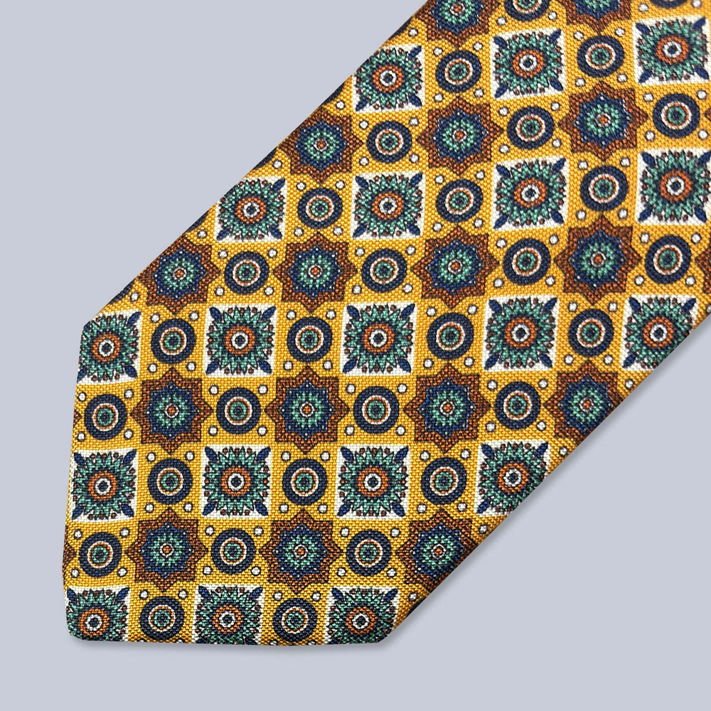 Orange Green Red Geometric Silk Tie