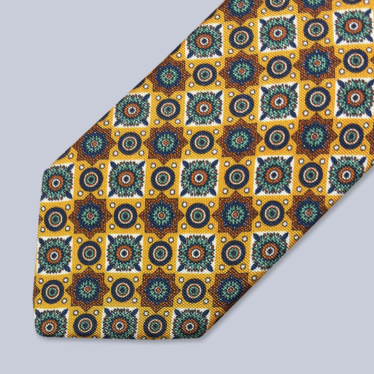 Orange Green Red Geometric Silk Tie