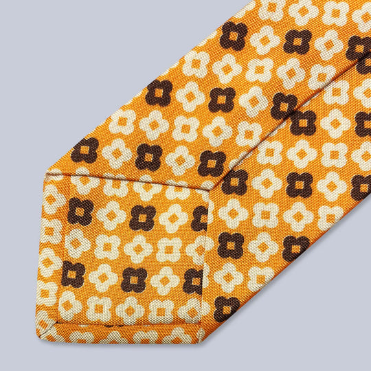 Orange Navy White Flower Silk Tie