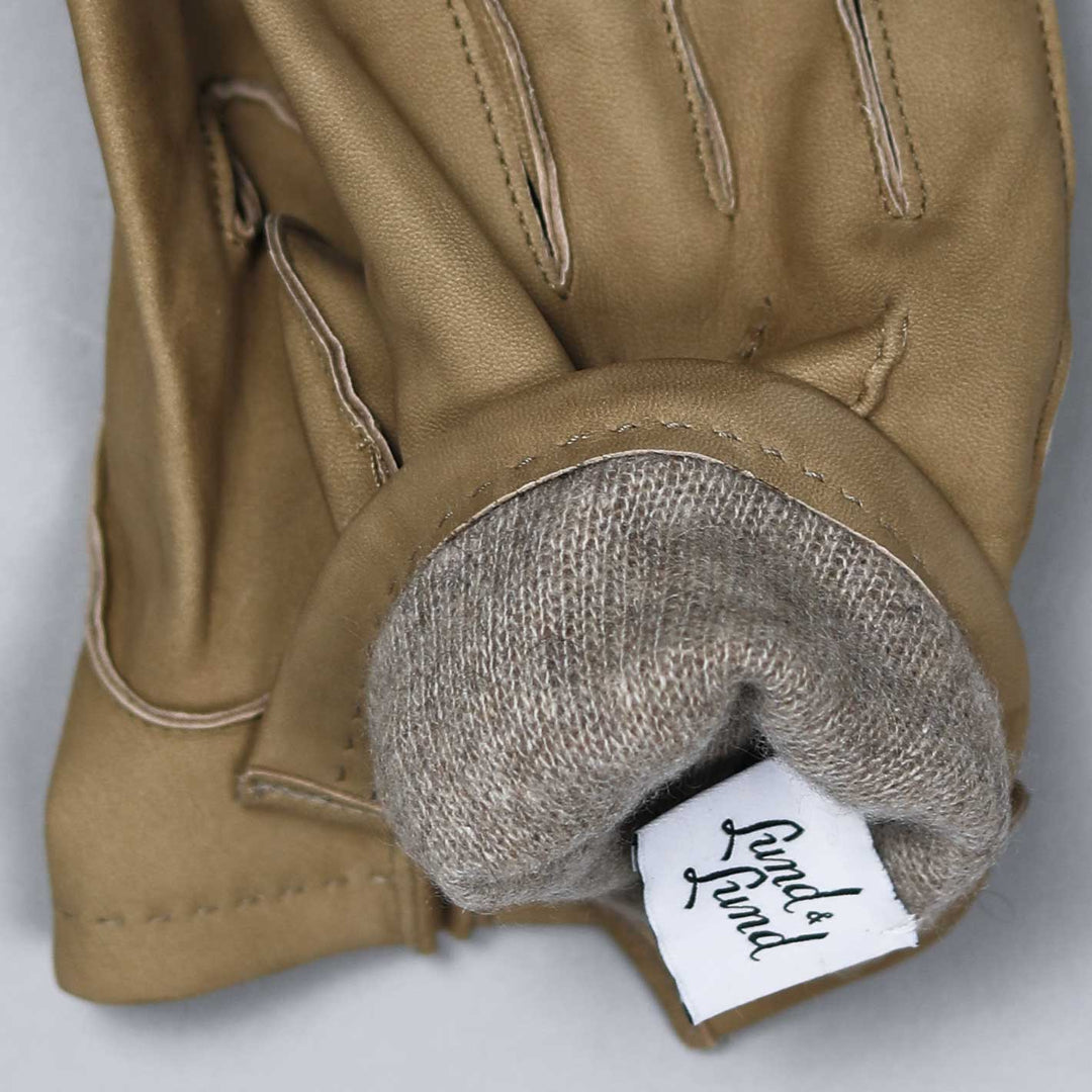 Dark Beige Nubuck Leather Cashmere Lined Gloves