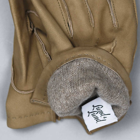 Dark Beige Nubuck Leather Cashmere Lined Gloves