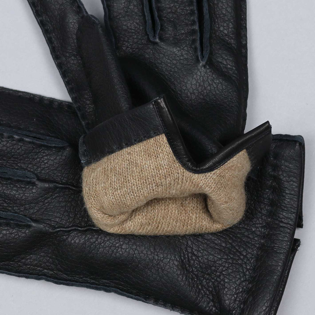 Black Deer Skin Cashmere Lined Gloves