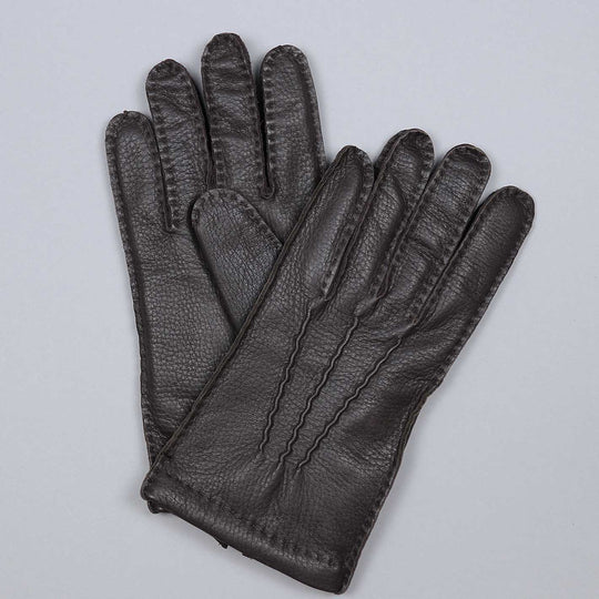Dark Brown Deer Skin Cashmere Lined Gloves