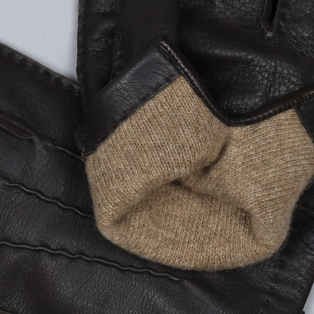 Dark Brown Deer Skin Cashmere Lined Gloves