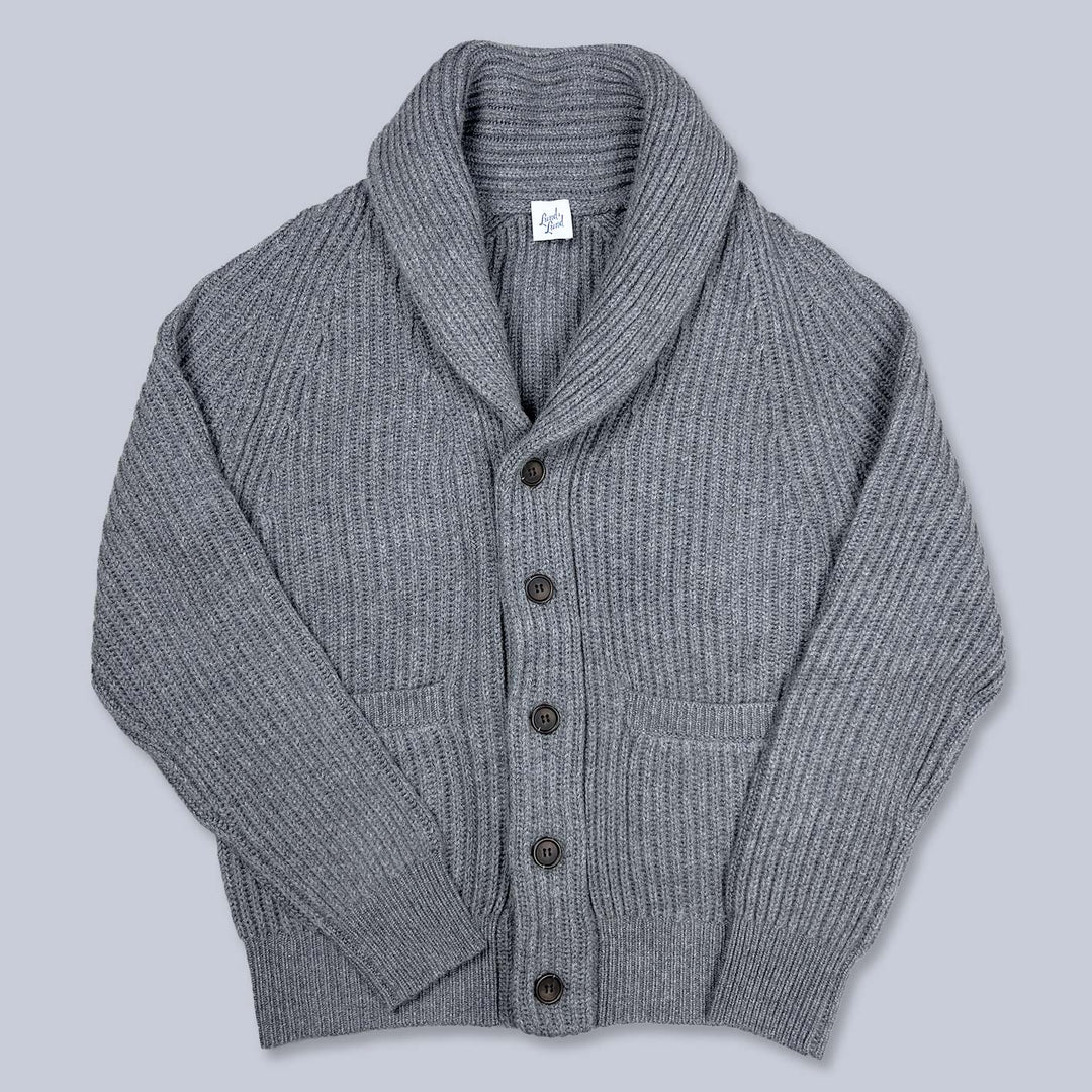 Grey Heavy Knitted Cashmere Shawl Collar Cardigan