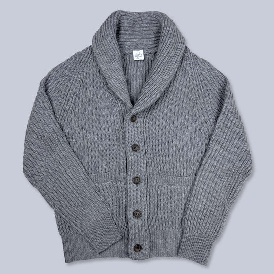 Grey Heavy Knitted Cashmere Shawl Collar Cardigan