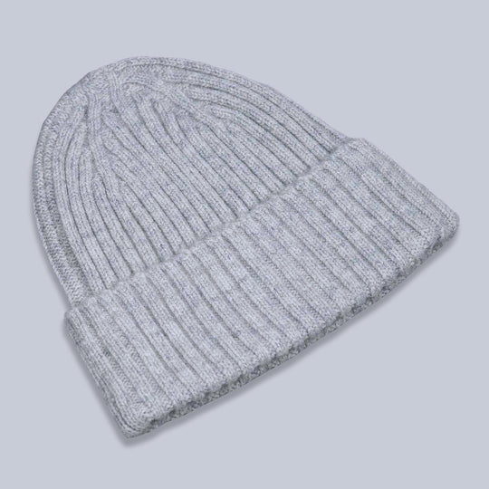 Light Grey Ribbed Cashmere Beanie