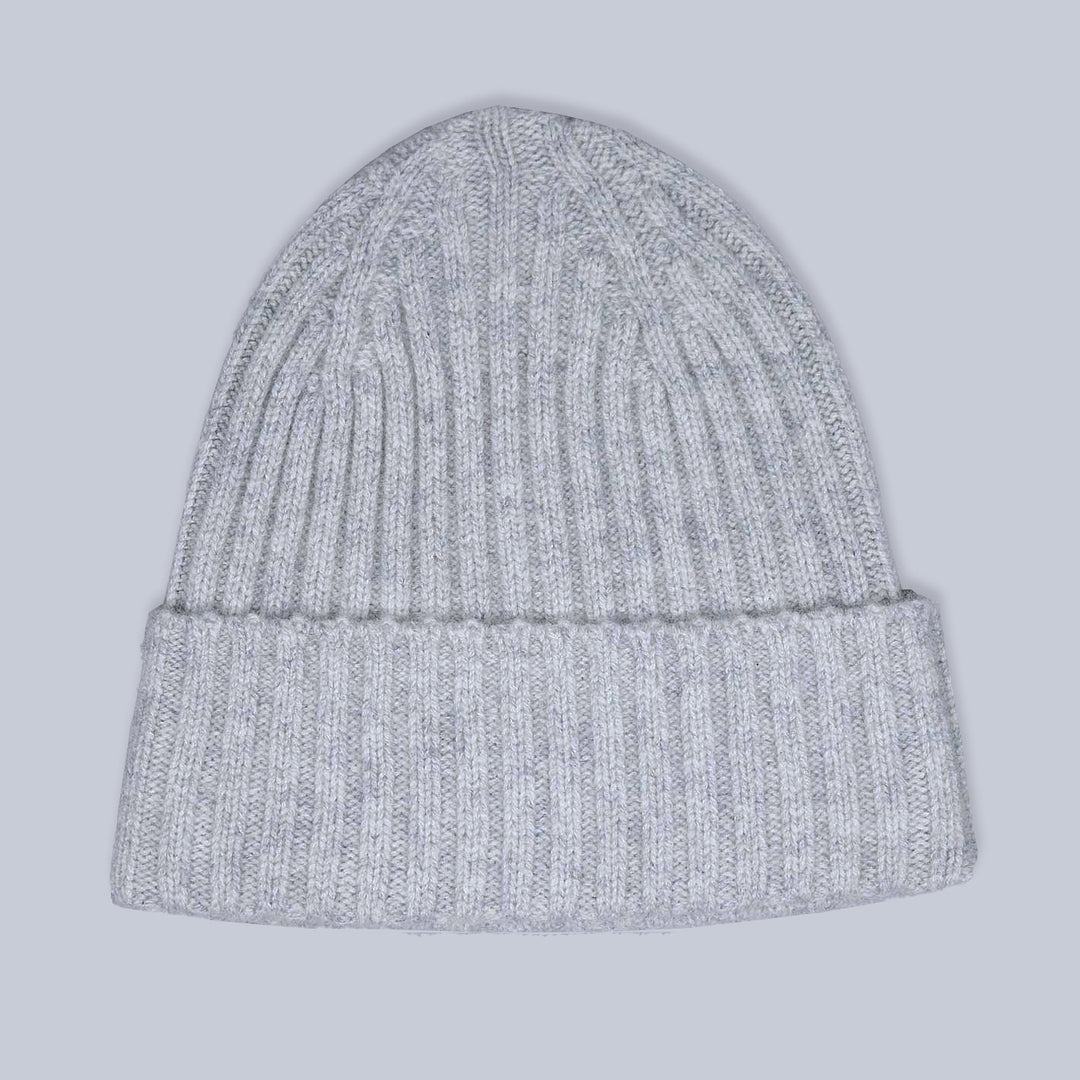 Light Grey Ribbed Cashmere Beanie