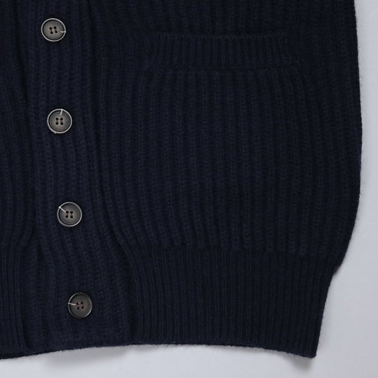Navy Heavy Knitted Cashmere Shawl Collar Cardigan