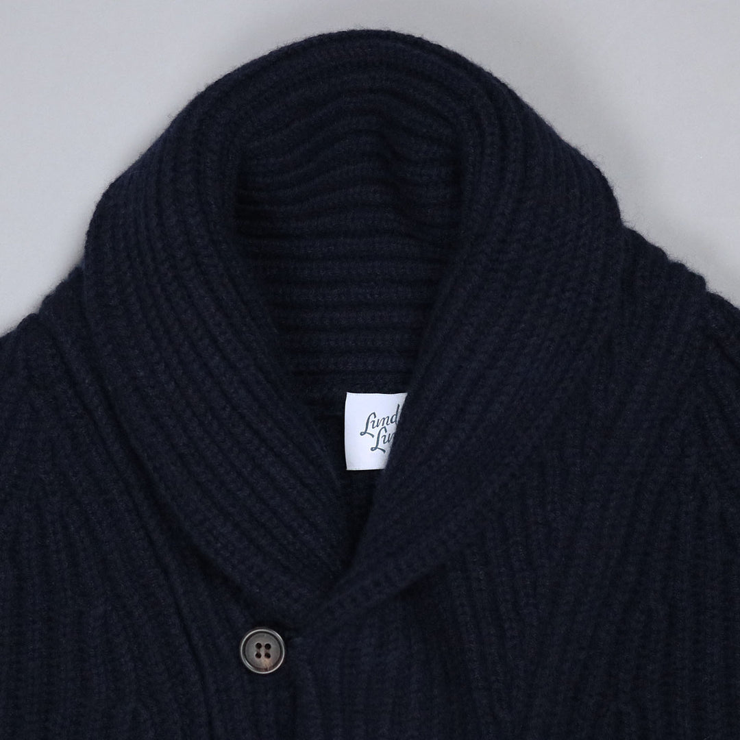 Navy Heavy Knitted Cashmere Shawl Collar Cardigan