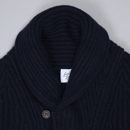 Navy Heavy Knitted Cashmere Shawl Collar Cardigan