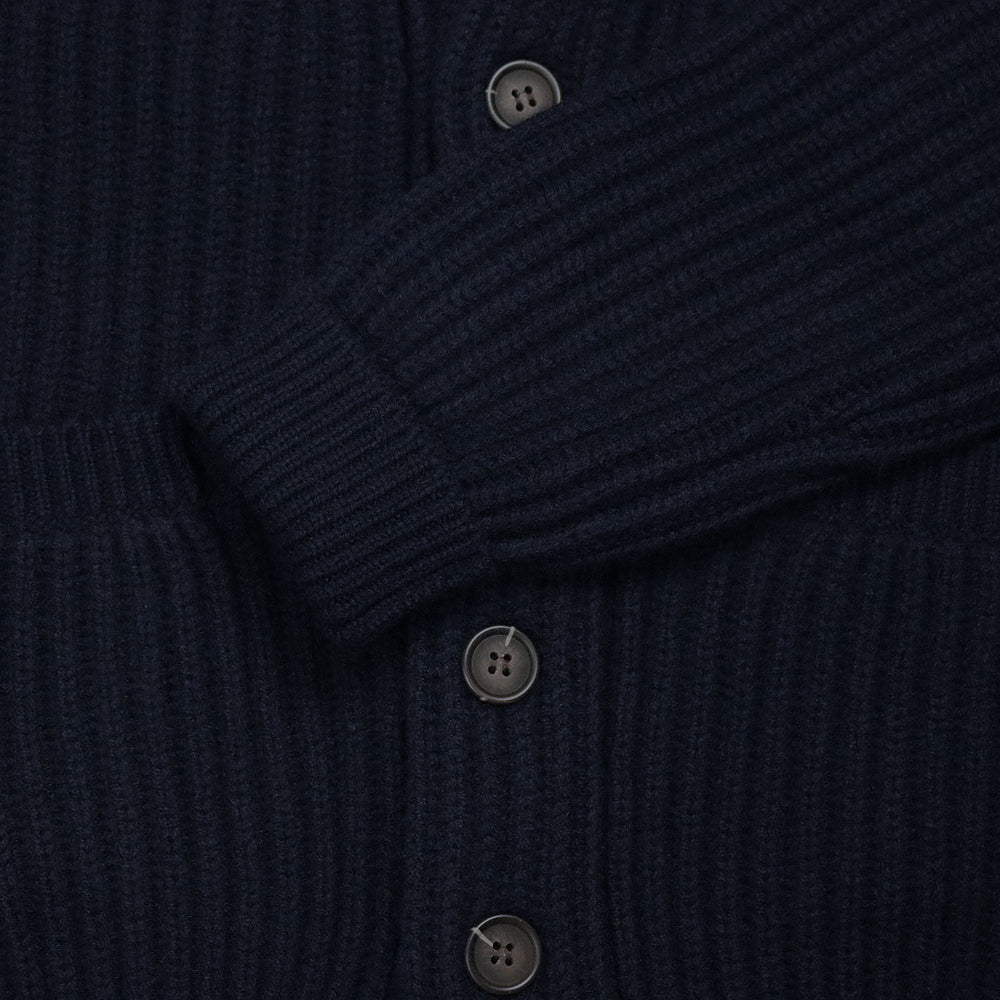 Navy Heavy Knitted Cashmere Shawl Collar Cardigan