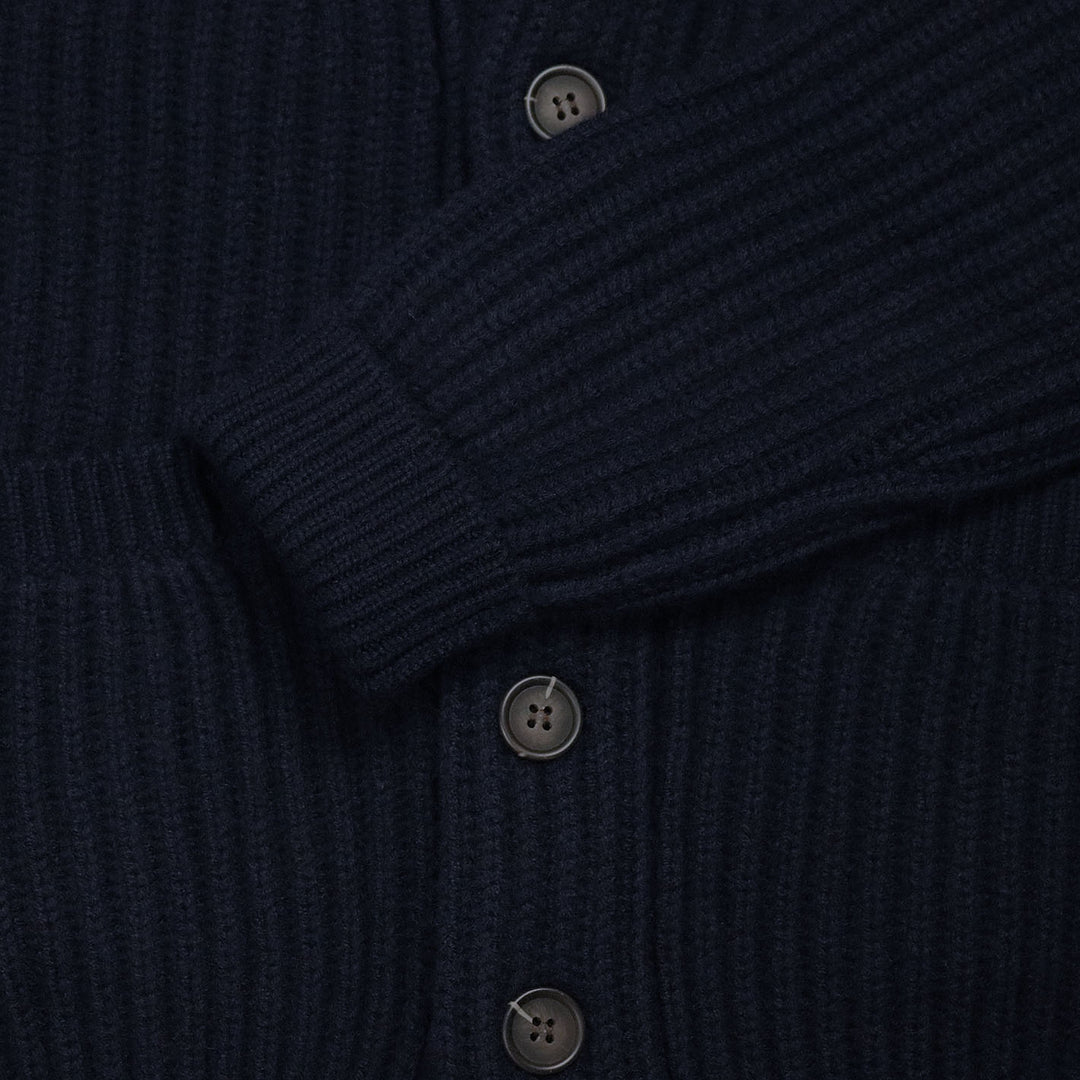 Navy Heavy Knitted Cashmere Shawl Collar Cardigan
