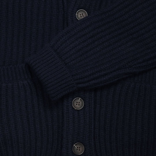 Navy Heavy Knitted Cashmere Shawl Collar Cardigan