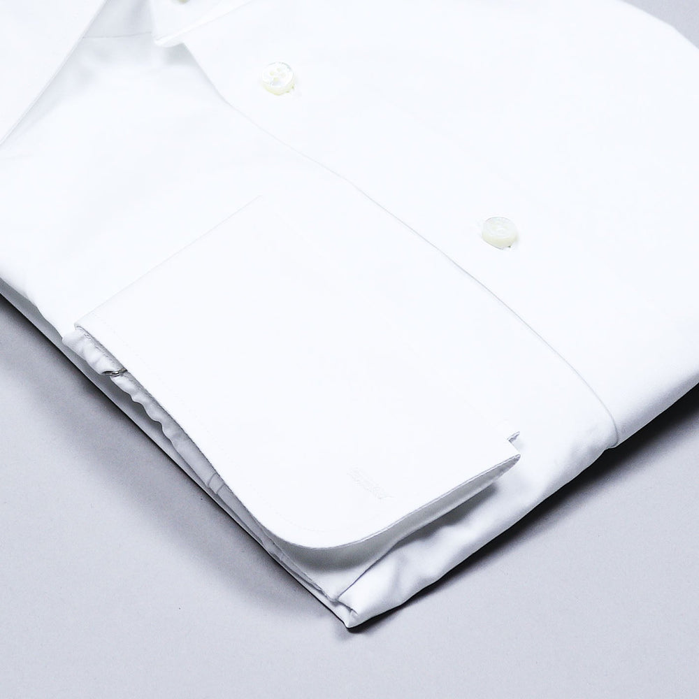 White Rounded Double Cuff Shirt