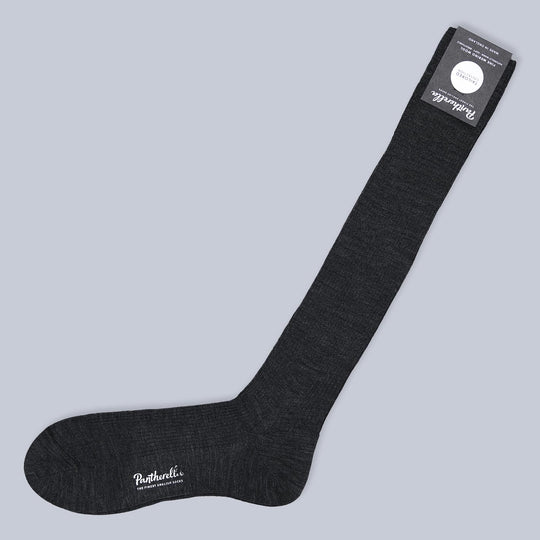 Charcoal Ribbed Merino Wool Over The Calf Socks