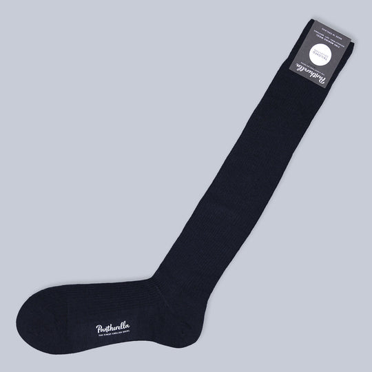 Navy Ribbed Merino Wool Over The Calf Socks